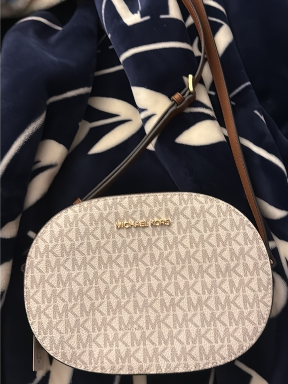 Michael Kors Signature Cream and Brown Crossbody Bag